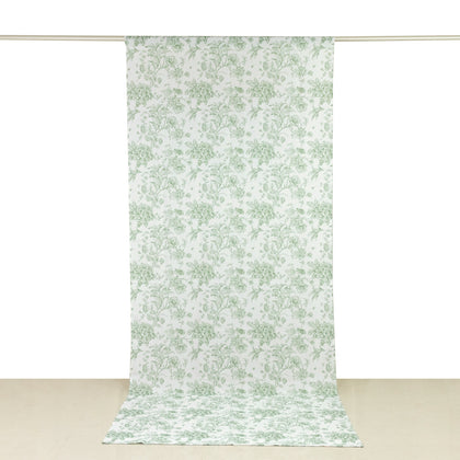 French Toile Backdrop Curtain – 5ft x 12ft Polyester Drape Panel, Dusty Sage Green Floral, Rod Pocket Design