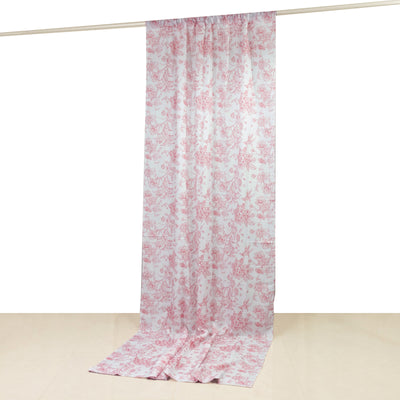 Floral patterned fabric hanging on a rod against a white background