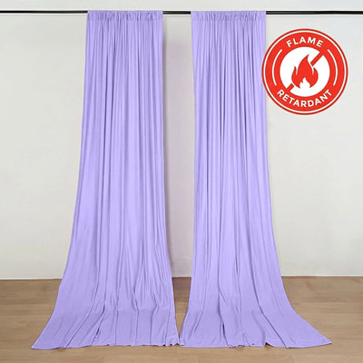 Lavender flame retardant stage curtains with wall-mounted rod and logo