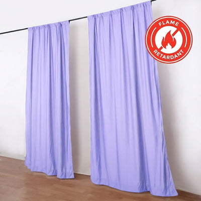 Lavender flame retardant curtains on rod in modern room