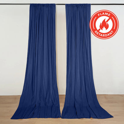 2 Pack 5ftx10ft Navy Blue Scuba Polyester Backdrop Drape Curtains, Durable Flame Resistant Event Divider Panels Wrinkle Free With Rod Pockets