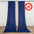 Blue flame retardant curtains hanging on a wall with fire safety logo