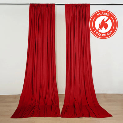 2 Pack 5ftx10ft Red Scuba Polyester Backdrop Drape Curtains, Durable Flame Resistant Event Divider Panels Wrinkle Free With Rod Pockets