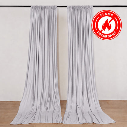 2 Pack 5ftx10ft Silver Scuba Polyester Backdrop Drape Curtains, Durable Flame Resistant Event Divider Panels Wrinkle Free With Rod Pockets