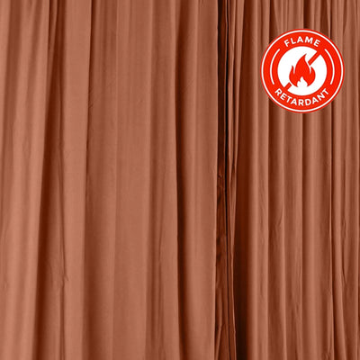 Flame retardant curtain drapes in rich terracotta color #whtbkgd