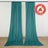 Teal flame retardant curtains hanging on a white wall with floor-length drape