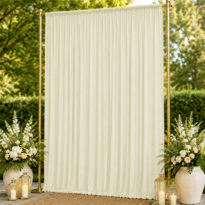 Elegant ivory wedding backdrop curtain with gold frame and floral decor