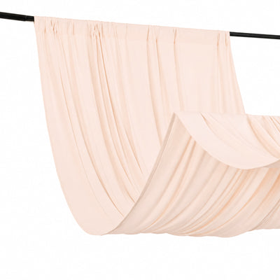 Soft blush sheer draped fabric on black rod, minimalist abstract wall decor
