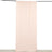 Soft blush pink sheer curtain hanging from a black rod on white background