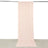 Sheer blush pink curtain panel hanging from a rod on white background