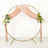 Round wedding arch with blush drapes and floral arrangements on gold frame