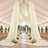 Elegant luxury wedding tent with ivory drapery, floral aisle, and garden backdrop