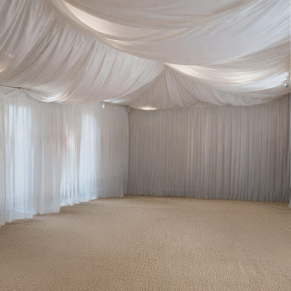 Spandex Ceiling Drape Panel – White, 5ft x 32ft Wrinkle-Free 4-Way Stretch Fabric, Extra-Long Curtain for Event Ceiling or Backdrop Décor