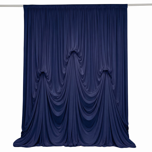 Spandex Pre-Sewn Dramatic Drape Backdrop Curtain – 13ft × 20ft Navy Blue 4-Way Stretch Wrinkle-Free 180GSM Event Panel with 3 Adjustable Ribbon Ties