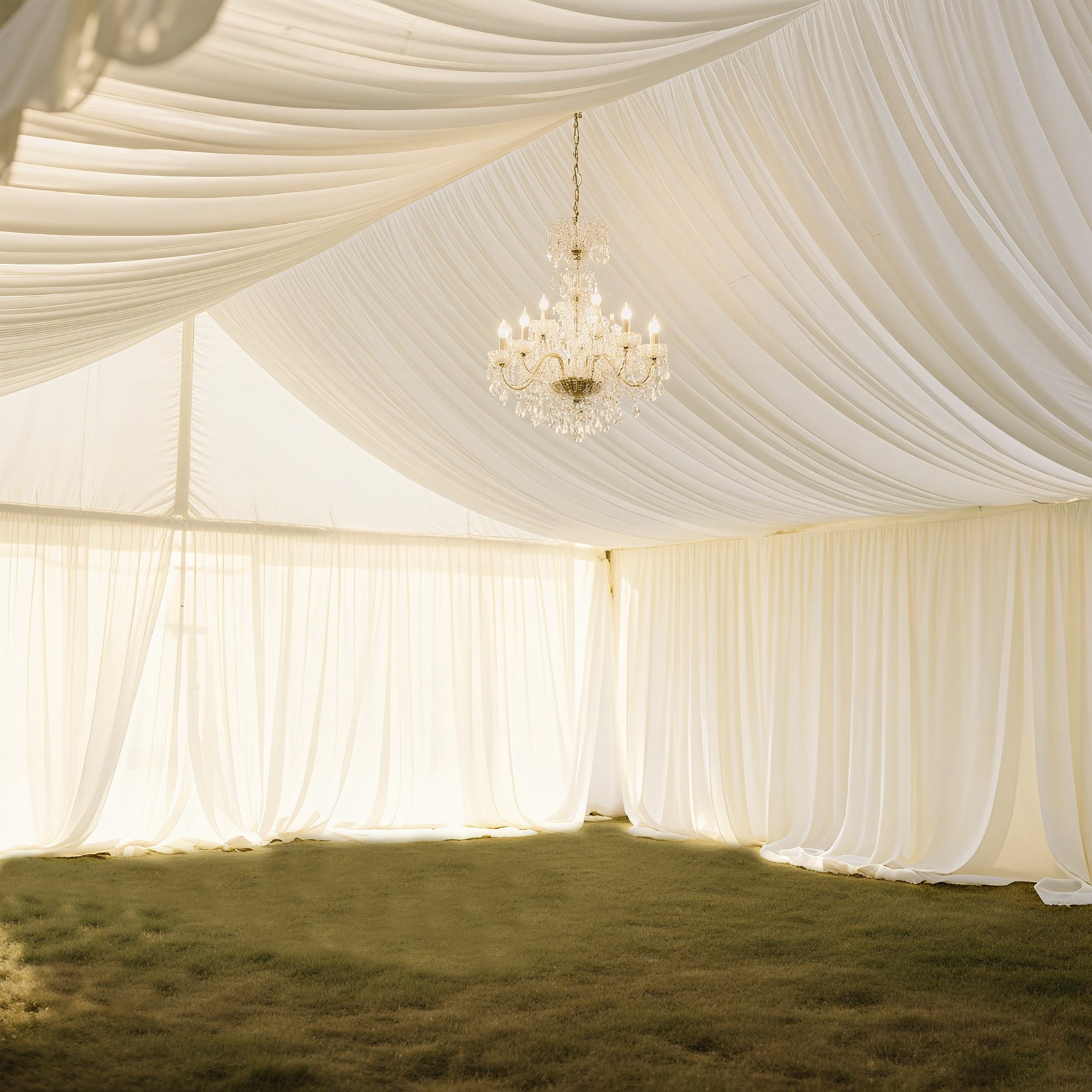 Stretch Spandex Tent Ceiling Drape – 25Ft X 36Ft, Ivory 100Gsm Wrinkle-Free Fabric Ceiling Liner With Pole Pockets, Standard