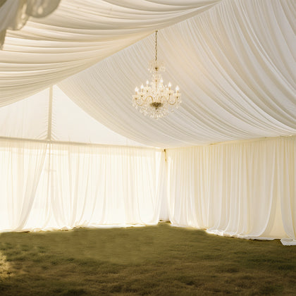 Stretch Spandex Tent Ceiling Drape – 25ft x 36ft, Ivory 100GSM Wrinkle-Free Fabric Ceiling Liner with Pole Pockets, Standard