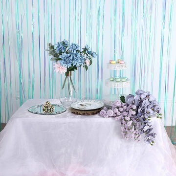 Add a Touch of Elegance with the Iridescent Blue Metallic Tinsel Foil Fringe Doorway Curtain