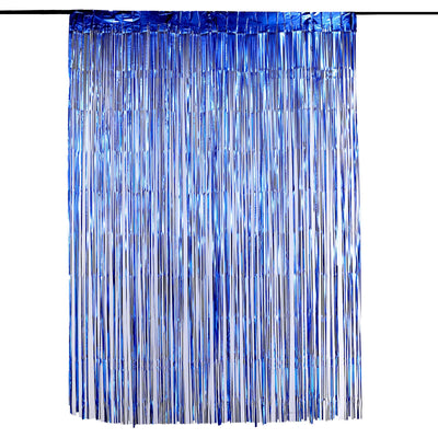 Blue metallic fringe curtain for party decorations