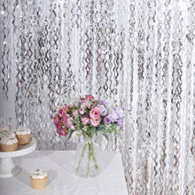 Metallic Silver Wavy Tinsel Streamer Party Backdrop, Curly Foil Fringe Photo Booth Curtain