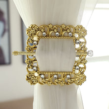 Set of 2 | 7inch Gold Barrette Style Acrylic Crystal Curtain Tie Backs, Square Diamond Holdbacks