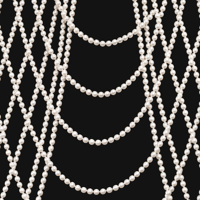 Pearl necklace strands on black background pattern