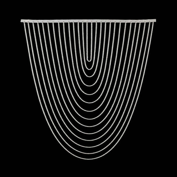 Pearl bead curtain with cascading U-shaped strands on black background#whtbkgd