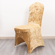 Champagne Crushed Velvet Spandex Stretch Banquet Chair Cover With Foot Pockets - 190 GSM