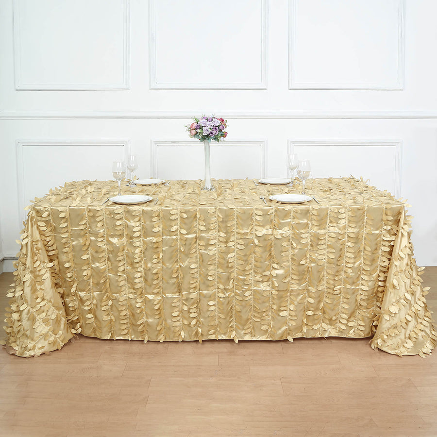 90 Inch x 132 Inch Champagne Leaf Petal Taffeta Rectangle Tablecloth