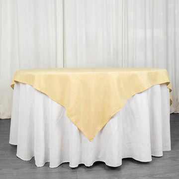Elevate Your Event with the Champagne Premium Seamless Polyester Square Table Overlay