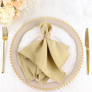 5 Pack Champagne Seamless Cloth Dinner Napkins, Wrinkle Resistant Linen 17"x17"