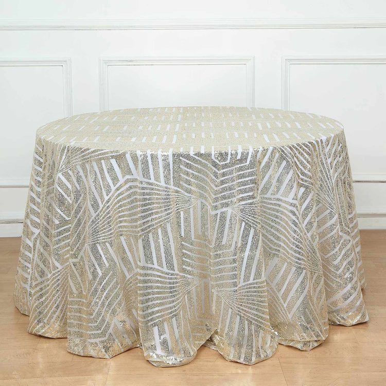 120inch Champagne Sparkly Geometric Glitz Art Deco Sequin Round Tablecloth