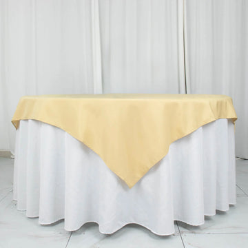 Elevate Your Event with the Champagne Seamless Premium Polyester Square Table Overlay