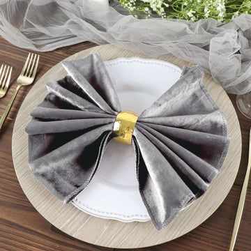 5 Pack Charcoal Gray Premium Sheen Finish Velvet Cloth Dinner Napkins 20"x20"