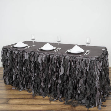 Charcoal Gray Curly Willow Taffeta Table Skirt 17ft - Add Elegance to Your Event Decor