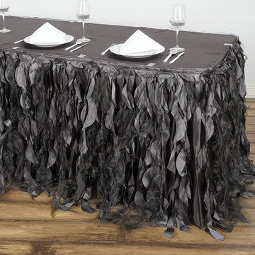 Enhance Your Event with the Charcoal Gray Curly Willow Taffeta Table Skirt