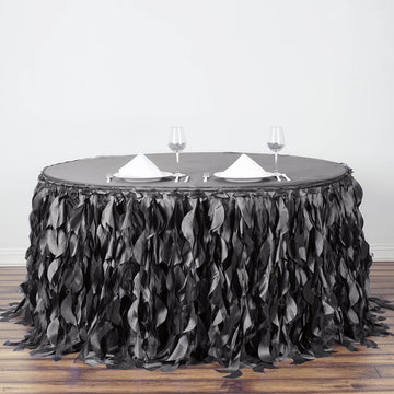 Create a Stunning Event with the Charcoal Gray Curly Willow Taffeta Table Skirt