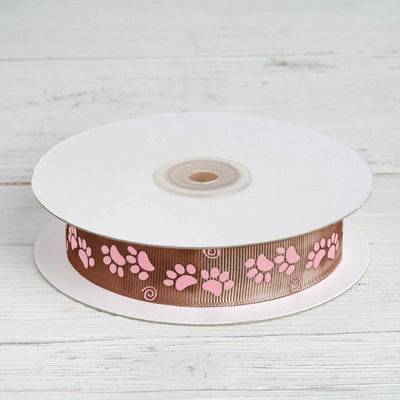 Chocolate Brown Pink Paw Satin Ribbon | eFavormart