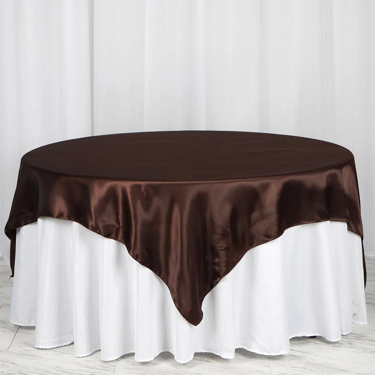 72 Inch x 72 Inch Chocolate Seamless Satin Square Tablecloth Overlay