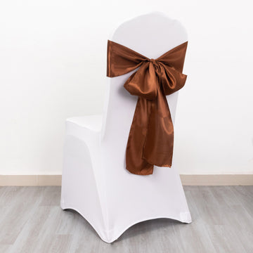 Elevate Your Event with Cinnamon Brown Satin Chair Sashes