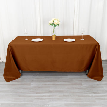 Add Elegance to Your Event with a Cinnamon Brown Seamless Polyester Rectangle Tablecloth