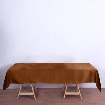Elevate Your Event Decor with a Cinnamon Brown Seamless Satin Rectangular Tablecloth