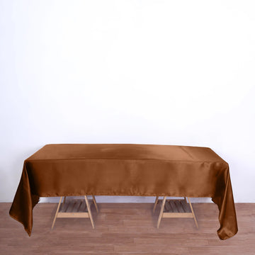 Elevate Your Event with the Cinnamon Brown Satin Rectangular Tablecloth