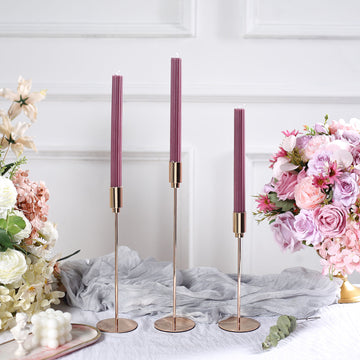 Enhance Your Event Decor with Cinnamon Rose Premium Unscented Ribbed Wick Taper Candles