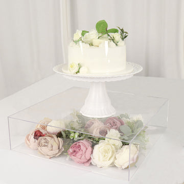 Clear Acrylic Cake Box Stand, Transparent Display Box Pedestal Riser with Hollow Bottom 18"x18"