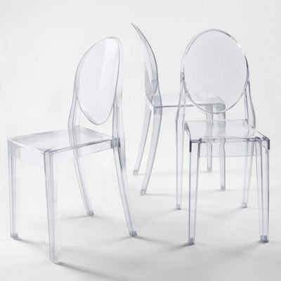 Transparent acrylic chairs in a studio setting