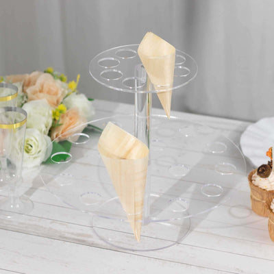Clear acrylic ice cream cone holder with two cones displayed.