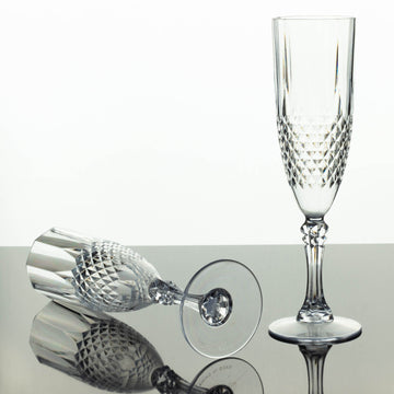 6 Pack Clear Crystal Cut Reusable Plastic Champagne Glasses, Shatterproof Wedding Toast Flute Glasses 8oz