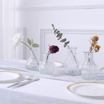 Set of 4 | Clear Glass Antique Decorative Wedding Table Centerpieces, Vintage Mini Bud Flower Vases