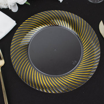 Clear / Gold Swirl Rim Plastic Dinner Plates - Elegant and Practical