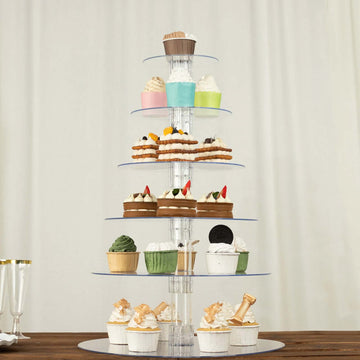 6-Tier Clear Heavy Duty Round Acrylic Cake Stand, Cupcake Tower Dessert Holder Display Stand with Film Sheets - 22" Tall
